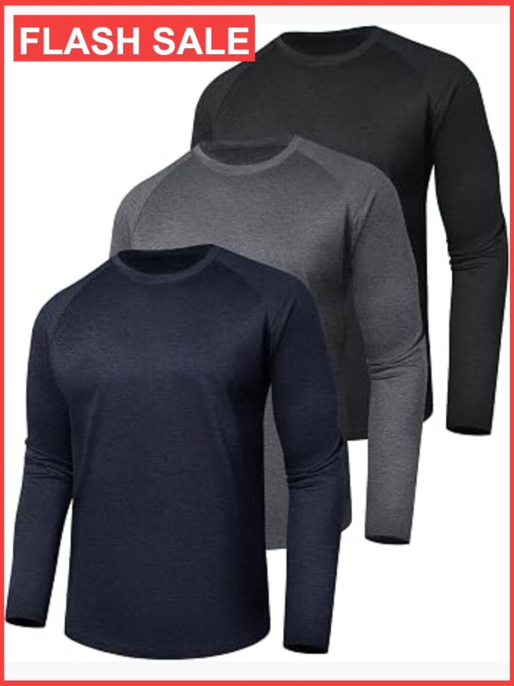 3 Pack Men's Quick Dry Long Sleeve Shirts UPF 50+ Sun Protection Athletic Tees
